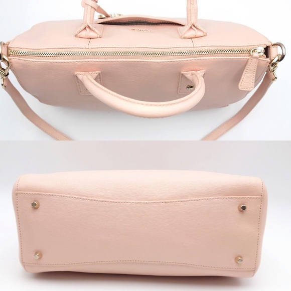 Furla Light Pink Leather Tote Satchel | Crossbody Strap | Gold Logo Charm - Picture 6 of 9